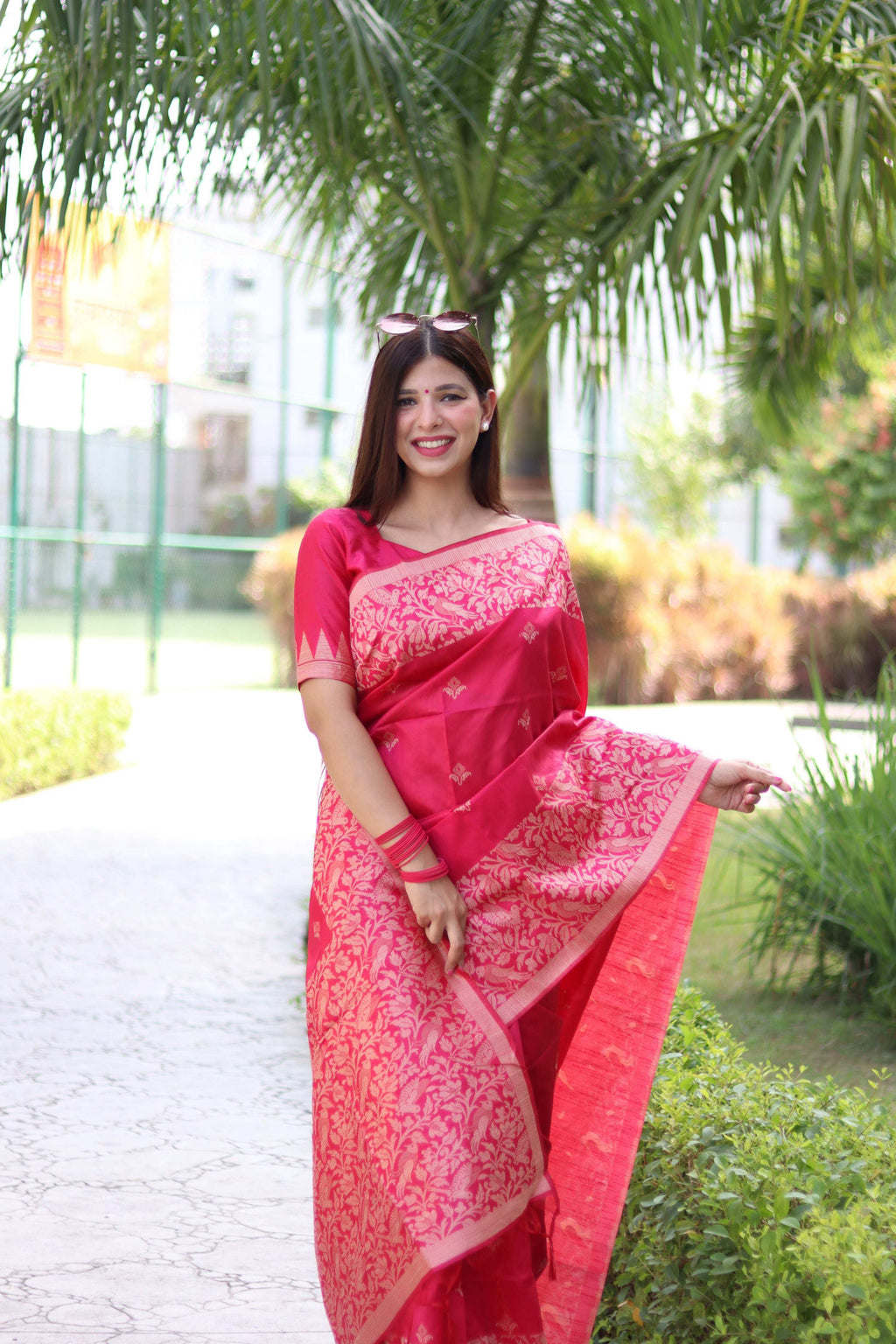 Jyoti Fashion Women's Rani Pink Handloom Raw Silk Weaving Pallu Traditional Saree with Blouse - Distacart