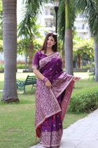 Jyoti Fashion Women's Purple Handloom Raw Silk Weaving Pallu Traditional Saree with Blouse - Distacart