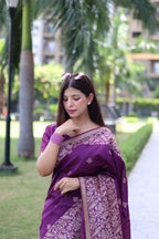 Jyoti Fashion Women's Purple Handloom Raw Silk Weaving Pallu Traditional Saree with Blouse - Distacart