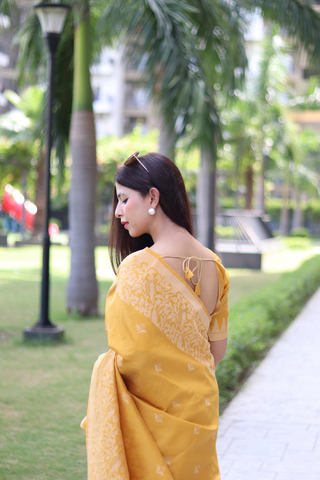 Jyoti Fashion Women's Yellow Handloom Raw Silk Weaving Pallu Traditional Saree with Blouse - Distacart