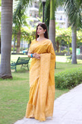 Jyoti Fashion Women's Yellow Handloom Raw Silk Weaving Pallu Traditional Saree with Blouse - Distacart