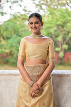 Jyoti Fashion Women's Beige Handloom Raw Silk Weaving Pallu Traditional Saree with Blouse