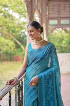 Jyoti Fashion Women's Sky Blue Handloom Raw Silk Weaving Pallu Traditional Saree with Blouse