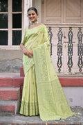 Jyoti Fashion Women's Light Green Handloom Raw Silk Weaving Pallu Traditional Saree with Blouse