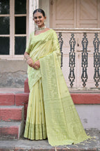 Jyoti Fashion Women's Light Green Handloom Raw Silk Weaving Pallu Traditional Saree with Blouse