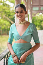 Jyoti Fashion Women's Sea Green Handloom Raw Silk Weaving Pallu Traditional Saree with Blouse