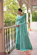 Jyoti Fashion Women's Sea Green Handloom Raw Silk Weaving Pallu Traditional Saree with Blouse