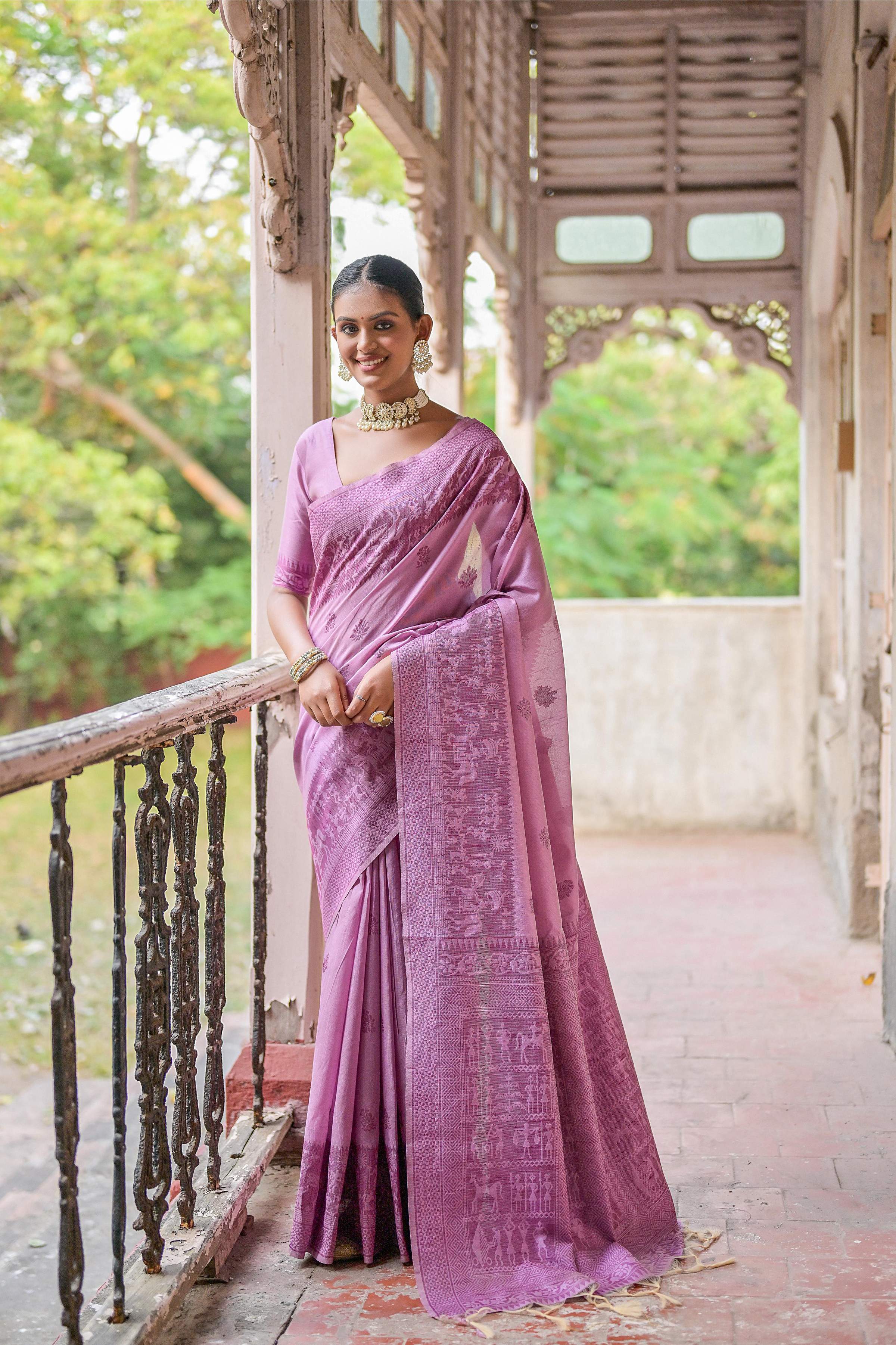 Jyoti Fashion Women's Purple Handloom Raw Silk Weaving Pallu Traditional Saree with Blouse