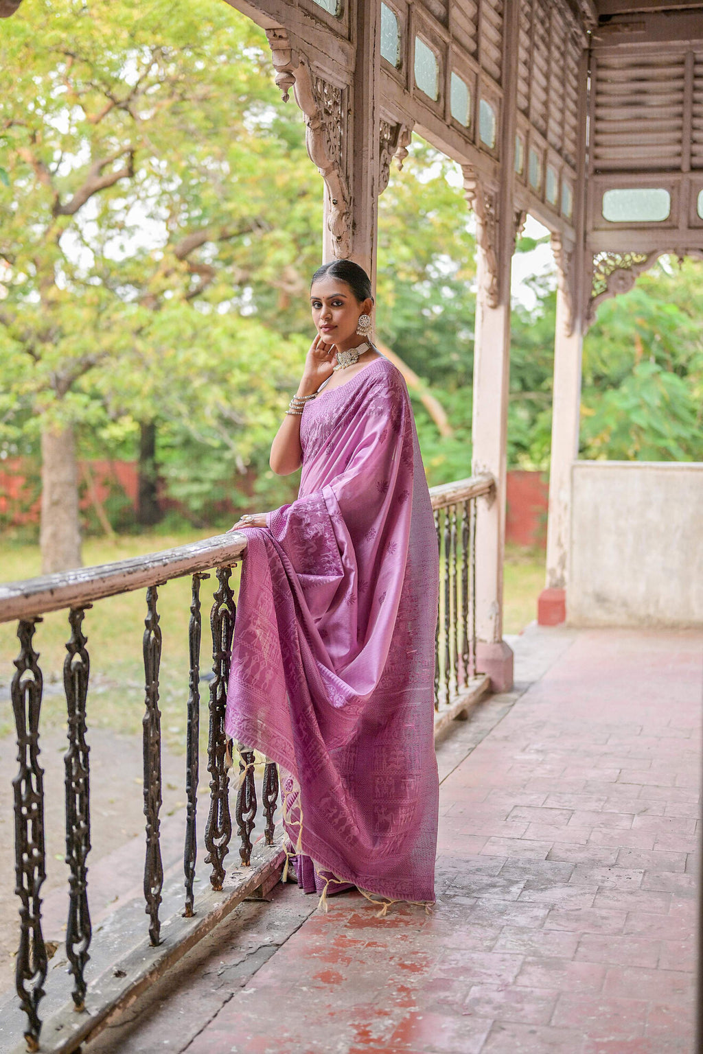 Jyoti Fashion Women's Purple Handloom Raw Silk Weaving Pallu Traditional Saree with Blouse