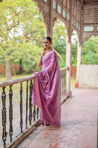 Jyoti Fashion Women's Purple Handloom Raw Silk Weaving Pallu Traditional Saree with Blouse