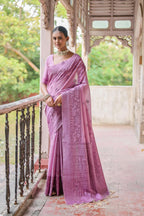 Jyoti Fashion Women's Purple Handloom Raw Silk Weaving Pallu Traditional Saree with Blouse
