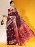 Jyoti Fashion Women's Wine Soft Raw Silk Tow Tone Weaving Traditional Saree with Blouse