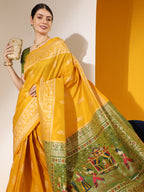 Jyoti Fashion Women's Yellow Soft Raw Silk Tow Tone Weaving Traditional Saree with Blouse