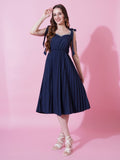 Jyoti Fashion Women's Navy Blue Heavy Crepe Crushed Flared Western Dress - Distacart