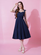 Jyoti Fashion Women's Navy Blue Heavy Crepe Crushed Flared Western Dress - Distacart