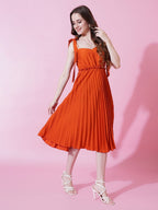 Jyoti Fashion Women's Orange Heavy Crepe Crushed Flared Western Dress - Distacart