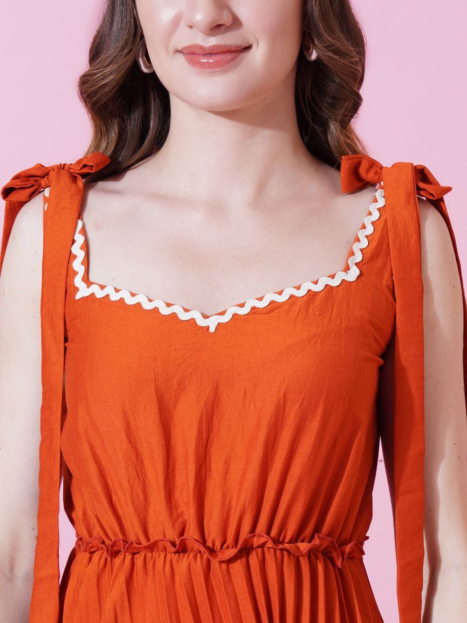 Jyoti Fashion Women's Orange Heavy Crepe Crushed Flared Western Dress - Distacart