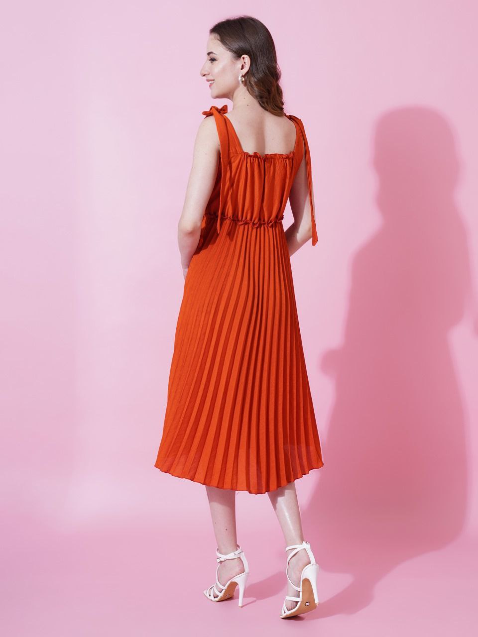 Jyoti Fashion Women's Orange Heavy Crepe Crushed Flared Western Dress - Distacart