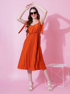 Jyoti Fashion Women's Orange Heavy Crepe Crushed Flared Western Dress - Distacart
