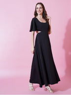 Jyoti Fashion Women's Black Crepe Waist Cut Flared Western Dress - Distacart