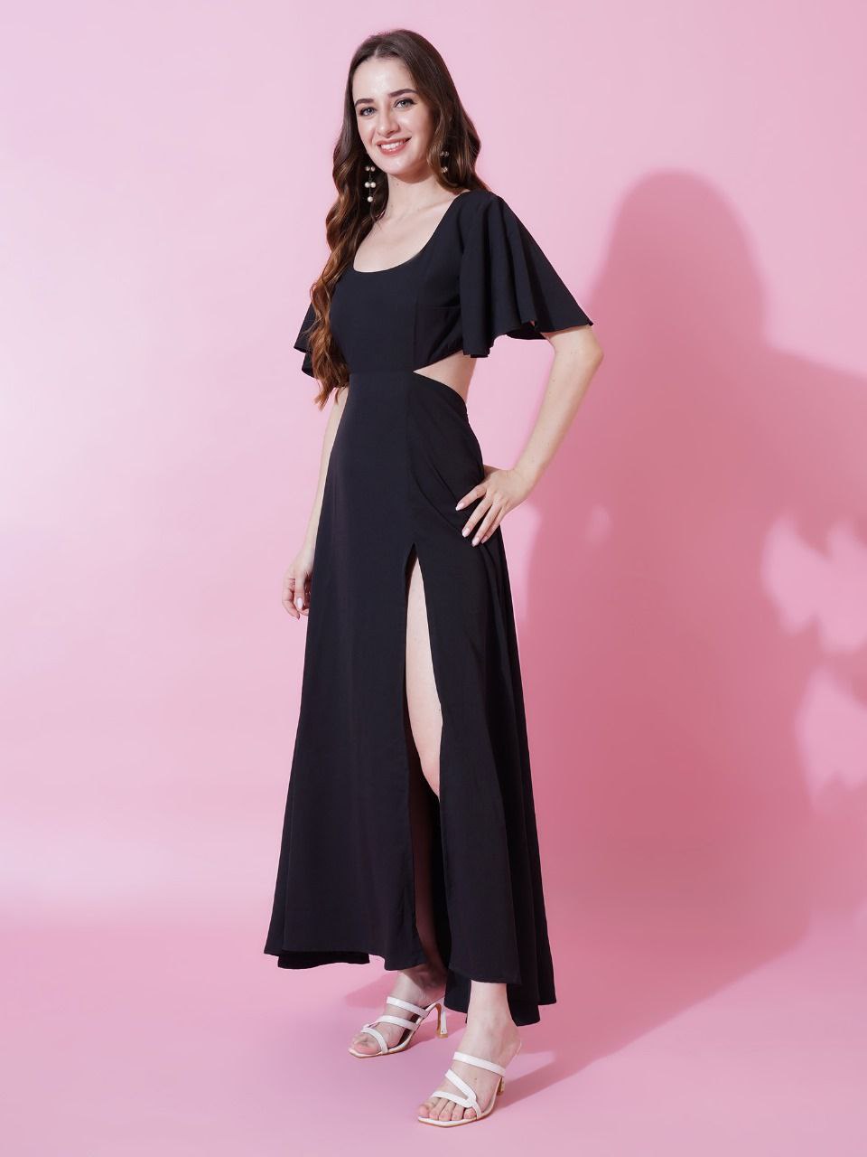 Jyoti Fashion Women's Black Crepe Waist Cut Flared Western Dress - Distacart