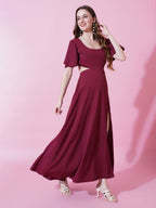 Jyoti Fashion Women's Maroon Crepe Waist Cut Flared Western Dress - Distacart