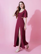 Jyoti Fashion Women's Maroon Crepe Waist Cut Flared Western Dress - Distacart