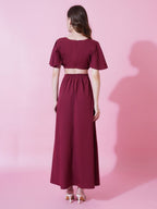 Jyoti Fashion Women's Maroon Crepe Waist Cut Flared Western Dress - Distacart