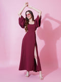 Jyoti Fashion Women's Maroon Crepe Waist Cut Flared Western Dress - Distacart