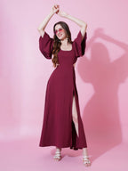 Jyoti Fashion Women's Maroon Crepe Waist Cut Flared Western Dress - Distacart