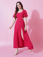 Jyoti Fashion Women's Pink Crepe Waist Cut Flared Western Dress - Distacart