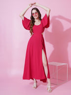 Jyoti Fashion Women's Pink Crepe Waist Cut Flared Western Dress - Distacart