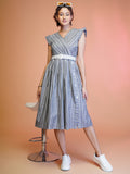 Jyoti Fashion Women's Grey Cotton Striped with Embroidered Belt Western Midi Dress - Distacart