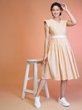 Jyoti Fashion Women's Orange Cotton Striped with Embroidered Belt Western Midi Dress - Distacart