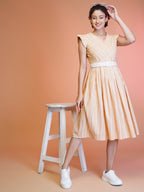Jyoti Fashion Women's Orange Cotton Striped with Embroidered Belt Western Midi Dress - Distacart