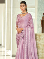 Jyoti Fashion Women's Purple Silk Blend Embellished Border with Beads & Crystal Cutwork Saree with Blouse
