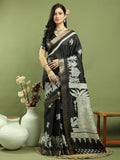 Jyoti Fashion Women's Black Silk Blend Print with Checks Jari Weaving Pattrn Saree with Blouse