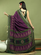 Jyoti Fashion Women's Purple Silk Blend Ikat Floral Print with Jari Border Saree with Blouse