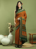 Jyoti Fashion Women's Mustard Silk Blend Ikat Floral Print with Jari Border Saree with Blouse
