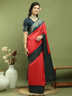 Jyoti Fashion Women's Red Silk Blend Ikat Jari Weaving Pattern with Jari Border Saree with Blouse - Distacart