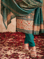 Jyoti Fashion Women's Green Pure Tissue Shimmer Floral Digital Print With Zardoshi Hand Work Salwar Suit Set - Distacart