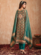 Jyoti Fashion Women's Green Pure Tissue Shimmer Floral Digital Print With Zardoshi Hand Work Salwar Suit Set - Distacart