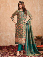 Jyoti Fashion Women's Green Pure Tissue Shimmer Floral Digital Print With Zardoshi Hand Work Salwar Suit Set - Distacart