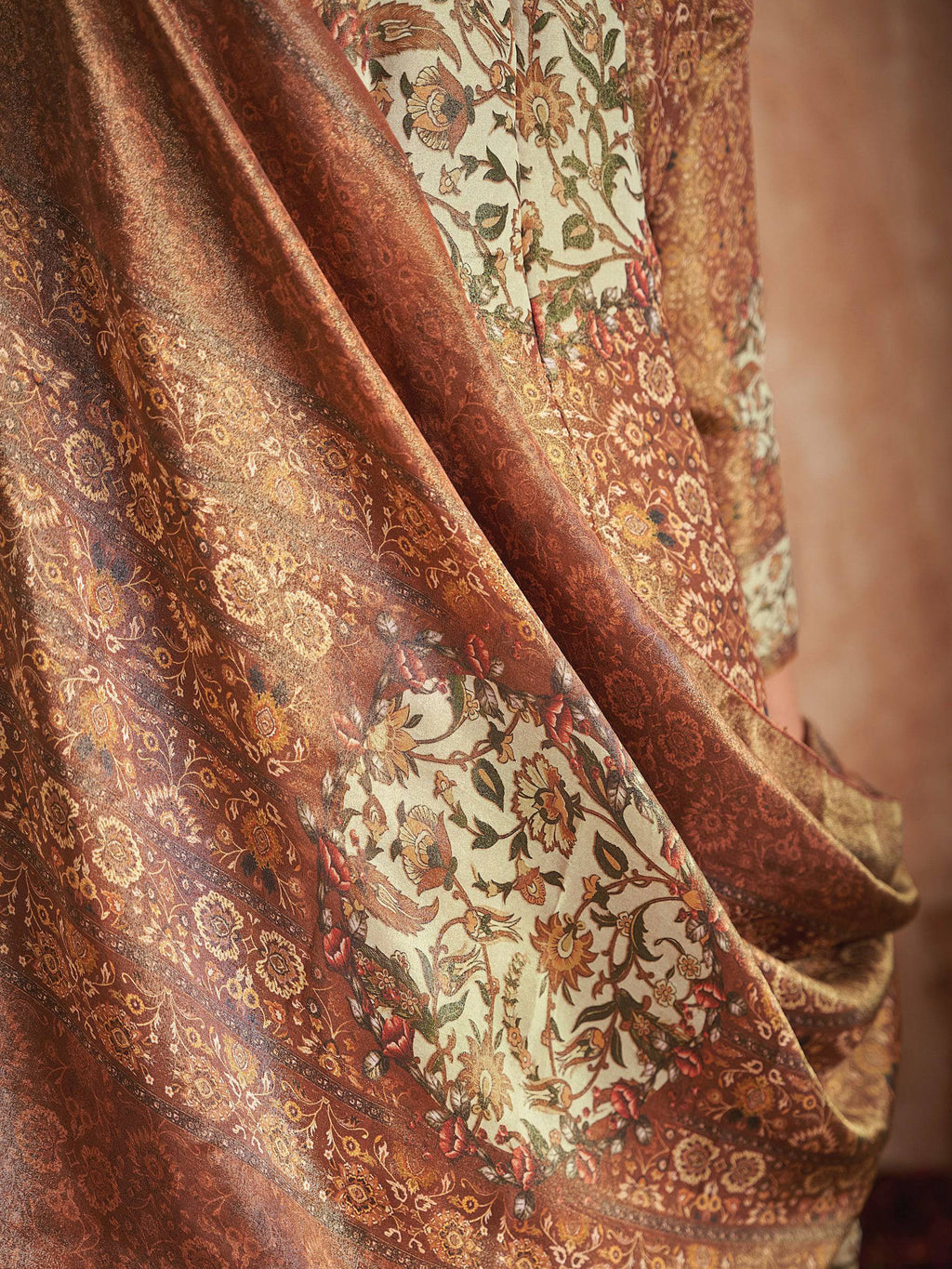 Jyoti Fashion Women's Brown Pure Tissue Shimmer Floral Digital Print With Zardoshi Hand Work Salwar Suit Set - Distacart