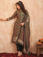 Jyoti Fashion Women's Green Pure Tissue Shimmer Floral Digital Print With Zardoshi Hand Work Salwar Suit Set