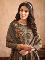 Jyoti Fashion Women's Green Pure Tissue Shimmer Floral Digital Print With Zardoshi Hand Work Salwar Suit Set