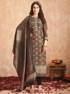 Jyoti Fashion Women's Green Pure Tissue Shimmer Floral Digital Print With Zardoshi Hand Work Salwar Suit Set