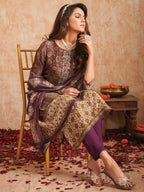 Jyoti Fashion Women's Purple Pure Tissue Shimmer Floral Digital Print With Zardoshi Hand Work Salwar Suit Set - Distacart