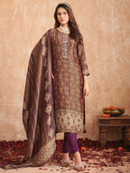 Jyoti Fashion Women's Purple Pure Tissue Shimmer Floral Digital Print With Zardoshi Hand Work Salwar Suit Set - Distacart