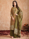Jyoti Fashion Women's Olive Green Pure Tissue Shimmer Floral Digital Print With Zardoshi Hand Work Salwar Suit Set - Distacart
